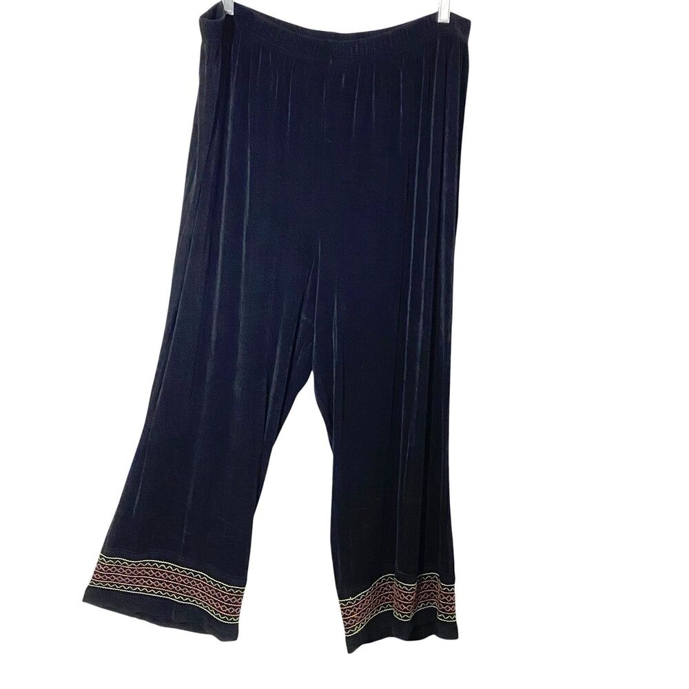 VTG Vikki Vi EMBROIDERED Slinky Knit Pull On Pants Size 3X Wide Leg BLACK